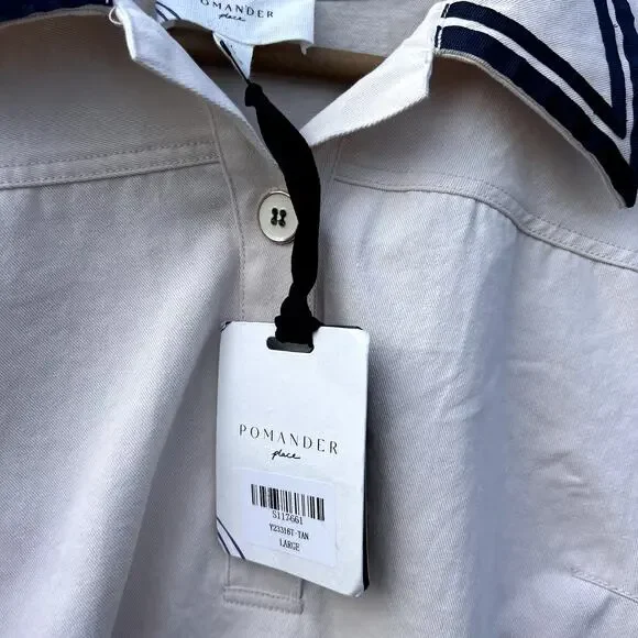 NWT Tuckernuck Pomander Place Hart Shirt Dress Mini Gardenia Tan Blue Large New - Picture 11 of 12